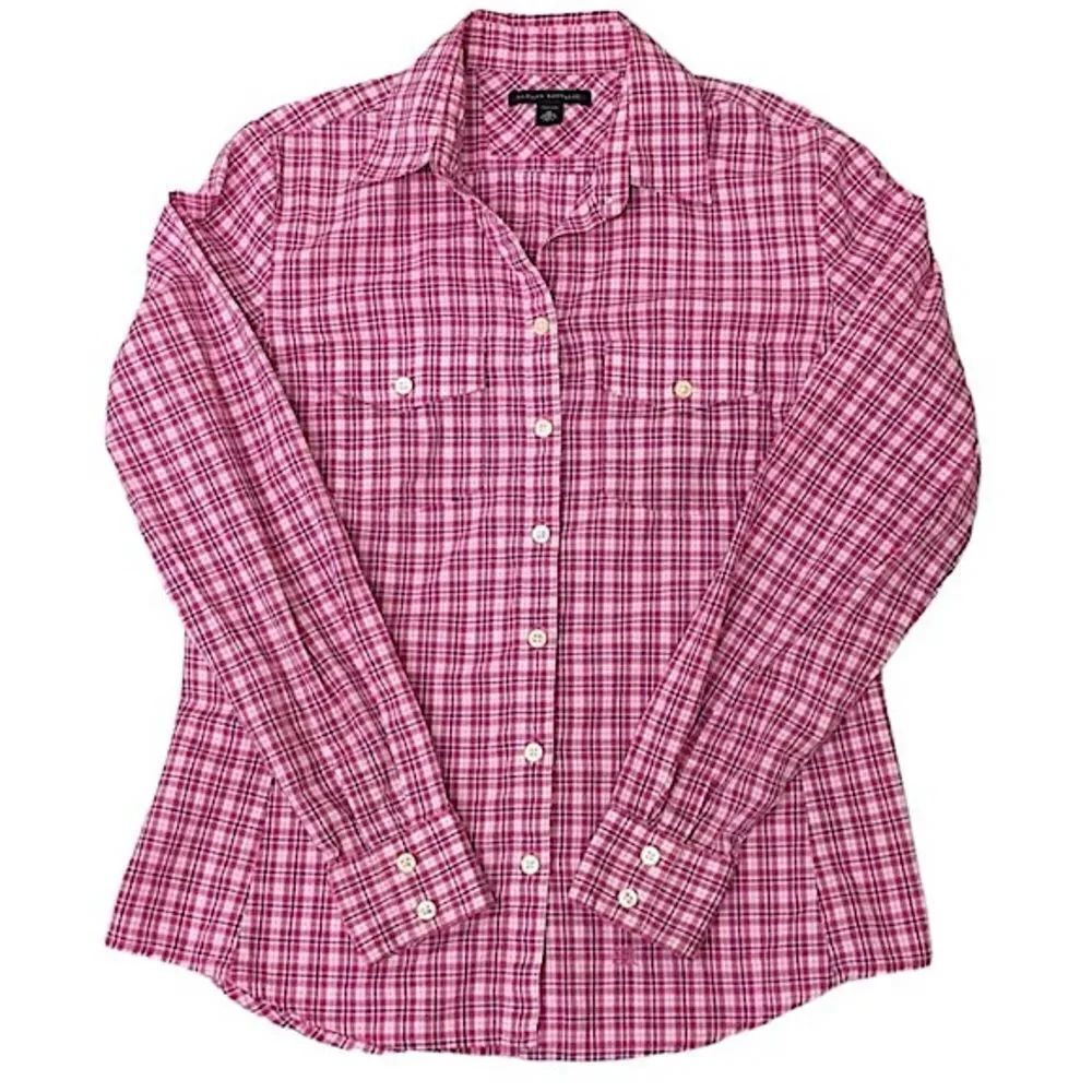 Banana Republic Pink Micro Plaid Long Sleeve Button Down Soft Wash Shirt Medium